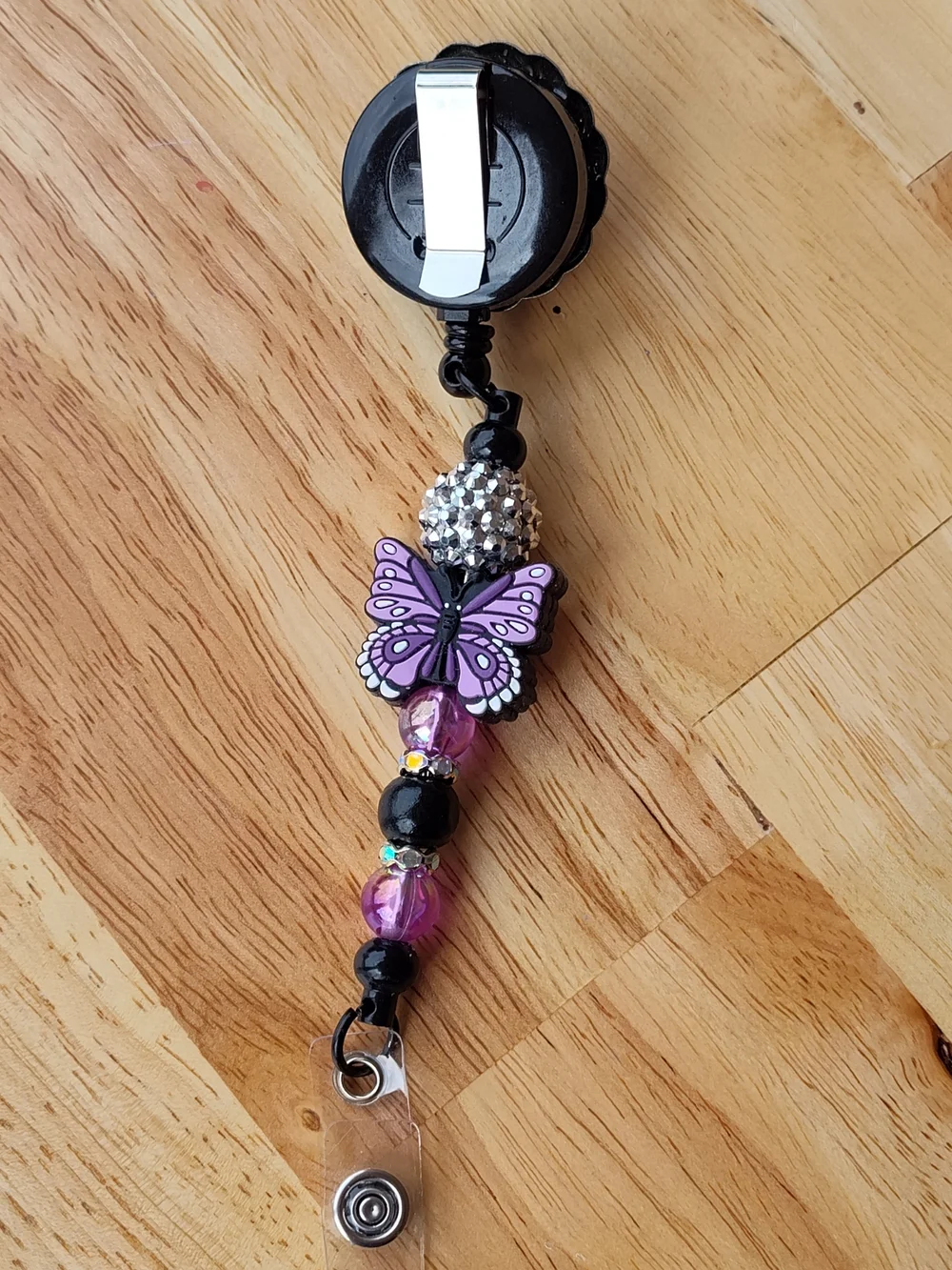 Purple Butterfly Beaded Badge Reel